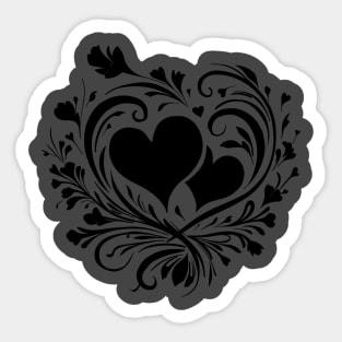 Elegant Black Heart and Floral Swirls Love Theme Sticker